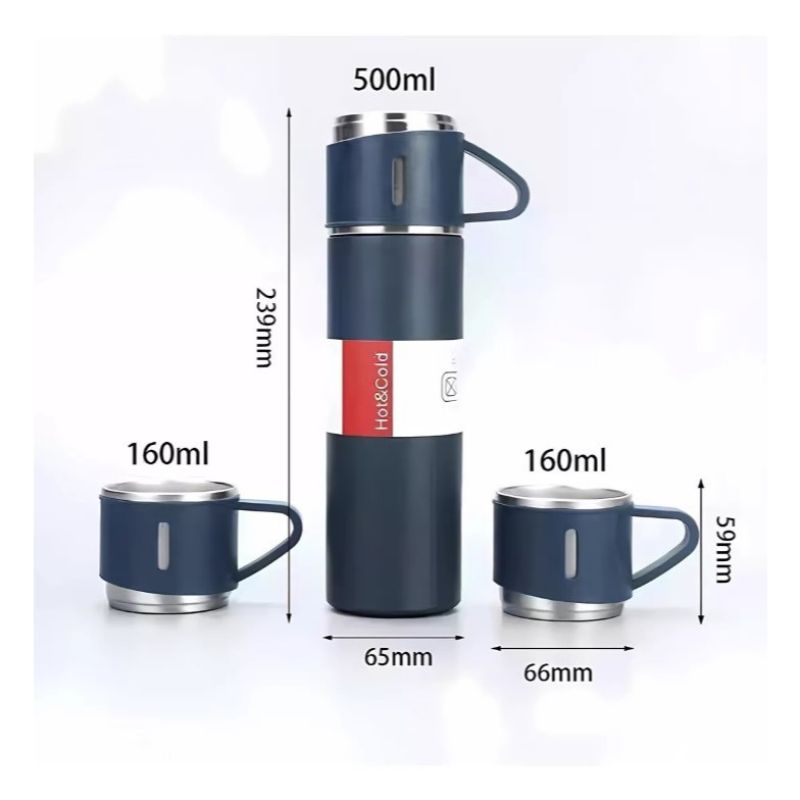 Garrafa Térmica em Inox Glacier Set + 2 Canecas de Brinde