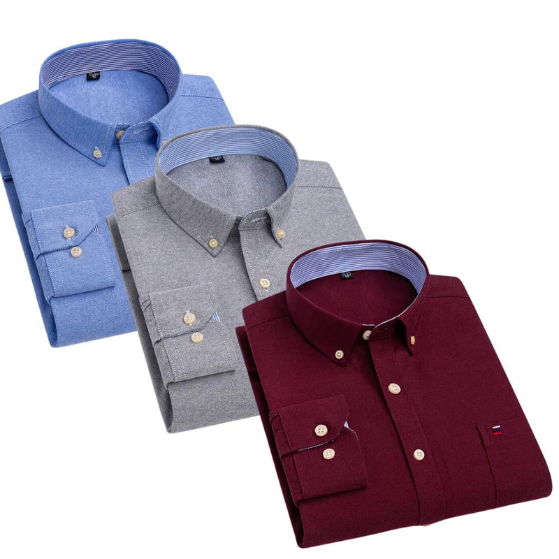 Kit Camisa Oxford Masculina de Manga Comprida [Compre 1 Leve 3]