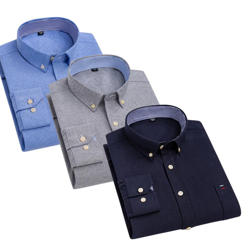 Kit Camisa Oxford Masculina de Manga Comprida [Compre 1 Leve 3]