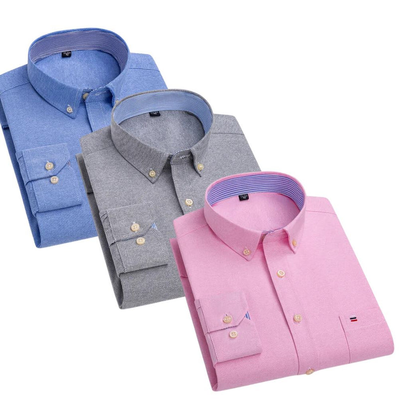 Kit Camisa Oxford Masculina de Manga Comprida [Compre 1 Leve 3]