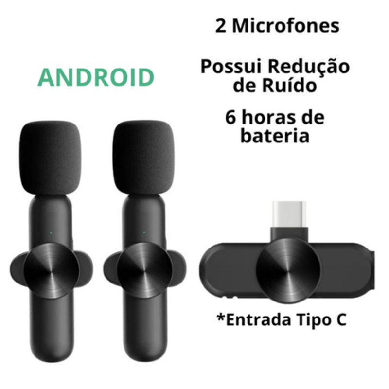 Microfone Profissional de Lapela Sem Fio - Compre 1 Leve 2